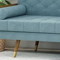 thumbnail image 4 of GDF Studio Aidan Mid Century Modern Tufted 3 Seater Sofa with Bolster Pillows, Blue Fabric and Dark Walnut, 4 of 9