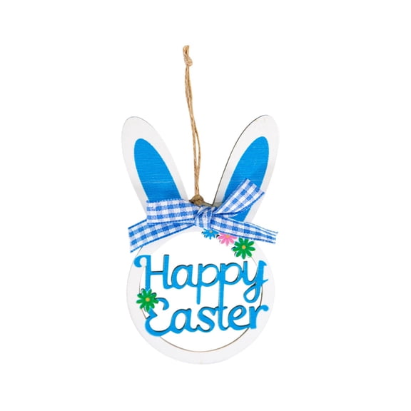 HuiXinOu Wooden Bunny Hanging Ornament Easter Party Home Decor Wall Shelf Decoration Spring Festival Gift for Kids Room Living Area, Blue