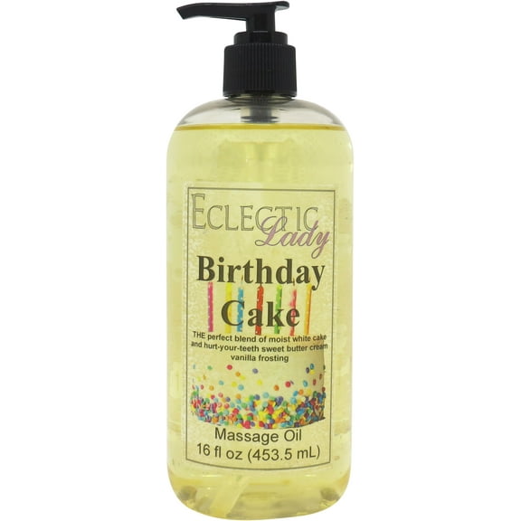 Birthday Cake Massage Oil by Eclectic Lady, 16 oz, Sweet Almond Oil and Jojoba Oil