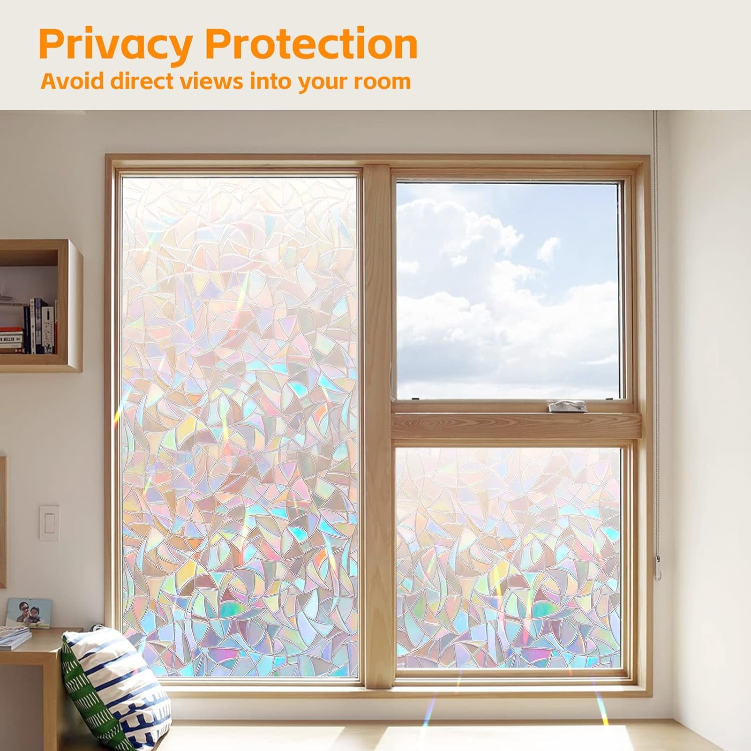 ZIVACATE 17.5"x86.6" Window Privacy Film Rainbow Window Clings Decorative Stained Glass Window Vinyl Non-Adhesive for Home