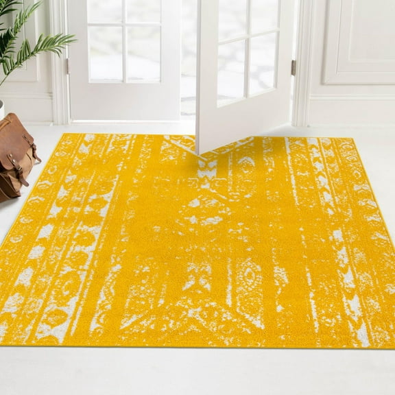 Unique Loom Lennon Collection Area Rug - Zal (10' Square Yellow/Ivory)