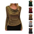 thumbnail image 1 of Womens Glitter Tops 2026 Spring Fashionable Long Sleeve Cowl Neck Stretch T Shirt Going out Top Rave Outfits, 1 of 8