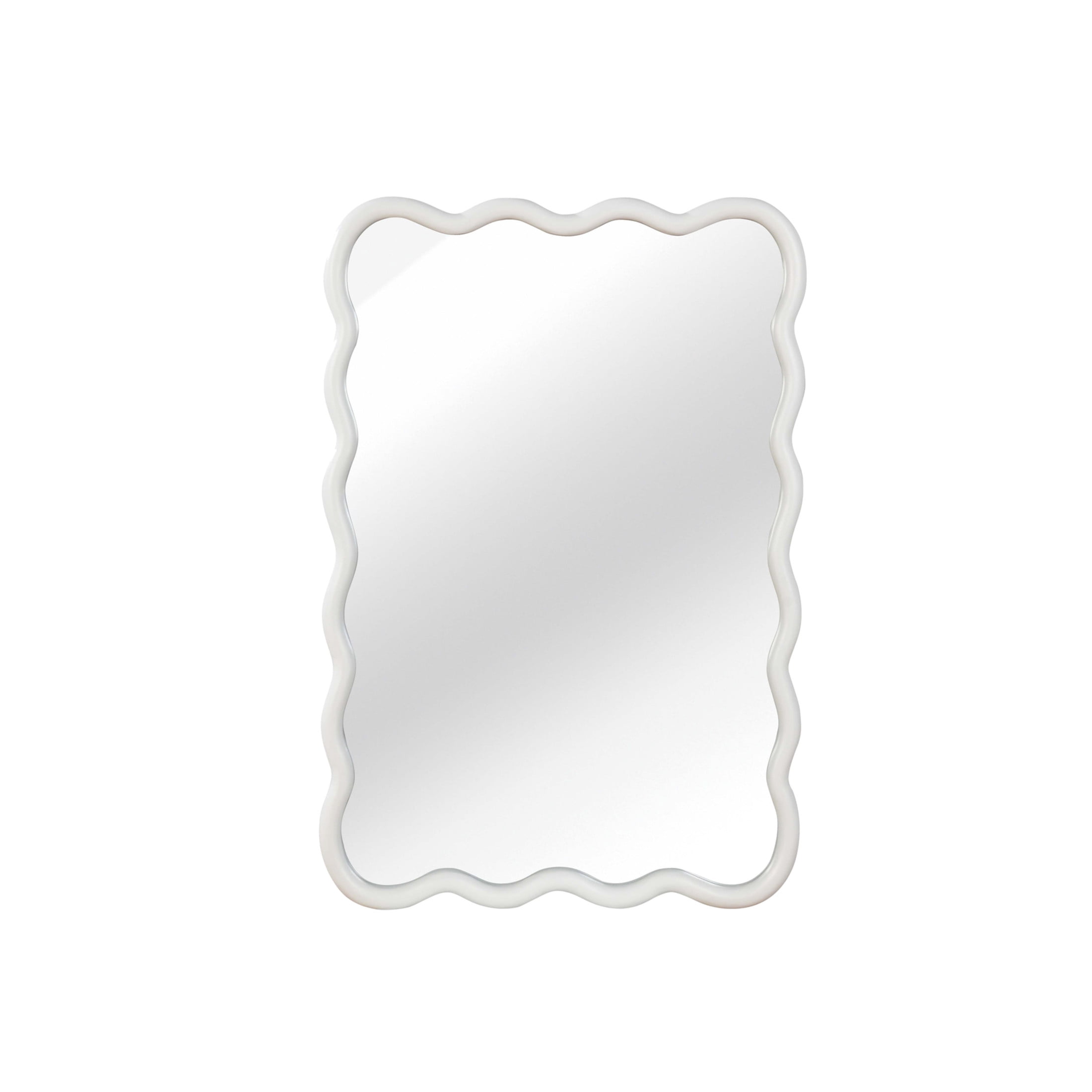 Noble House 20"x30" Wavy Rectangle Wall Mirror, Solid Wood Decorative Vanity Mirror, White