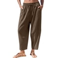 thumbnail image 2 of VBVC Women's Drawstring Cotton-Linen Wide Leg Pants,Ruched Hem Tapered Trousers For Women,Ladies Lightweight Sweatpants with Pockets,Coffee,S-3XL, 2 of 8
