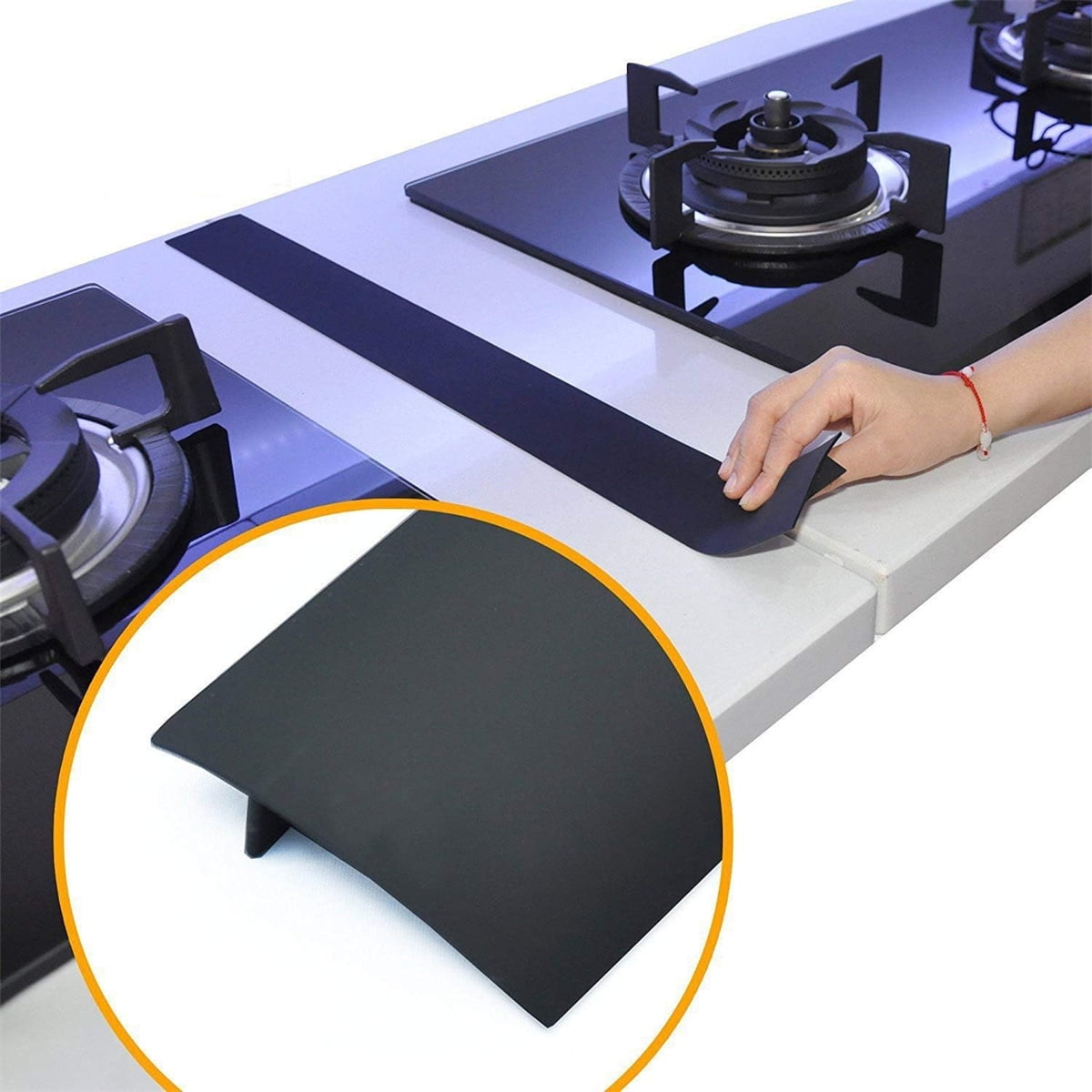 Bexikou Silicone Stove Gap Covers (6 Pack),Silicone Stove Counter Gap Covers,Heat Resistant Oven Gap Filler, Anti-Stain Countertop Gap Fillers, Easy to Clean (21 Inches, Black)