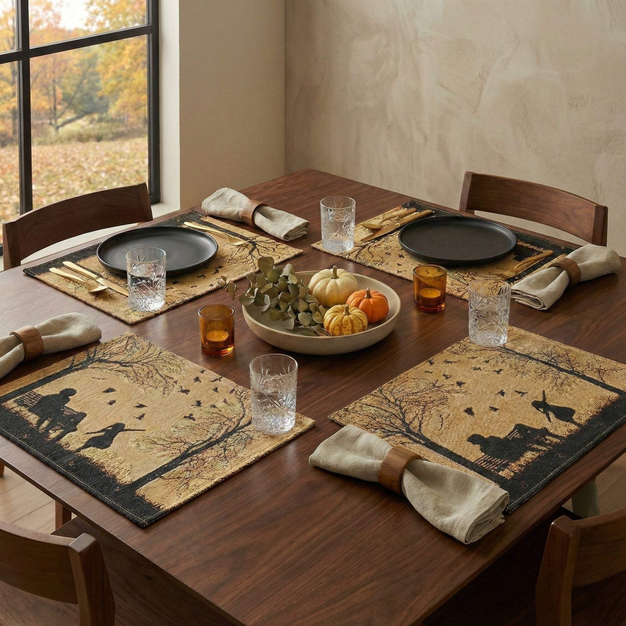 DaDalogy Bedding Set of 4 Pieces Autumn Birds Blessing Tapestry Dining Placemats 13” x 19” (18198)