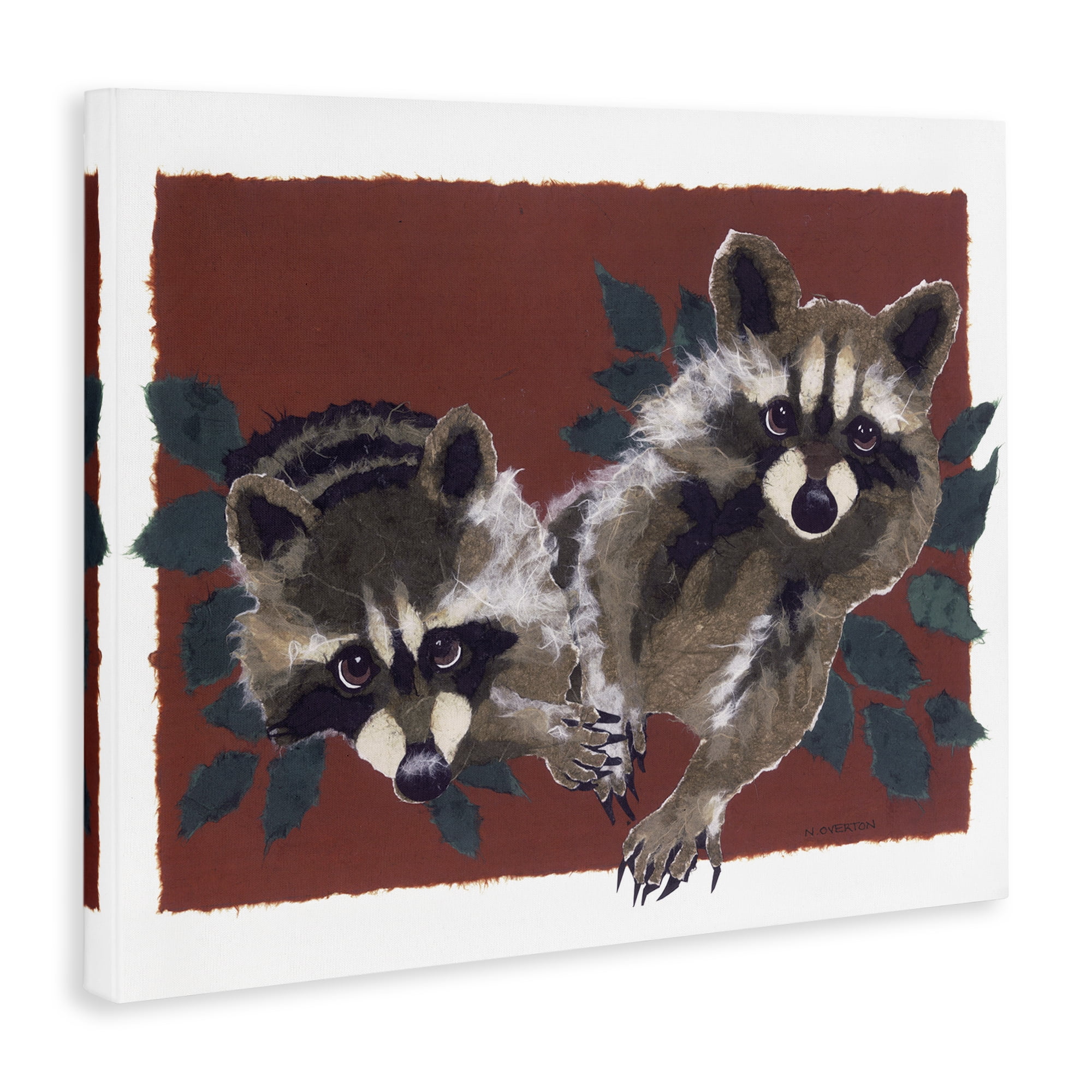 Stupell Industries Two Raccoons & Leaves Animals & Insects Painting Gallery Wrapped Canvas Art Print Wall Art, 48 x 36