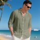 thumbnail image 4 of Blusa y camisa de manga larga con cuello vuelto para hombre, informal, de color liso, con botones y cuello vuelto, blusa de manga larga para hombre, 4 of 7