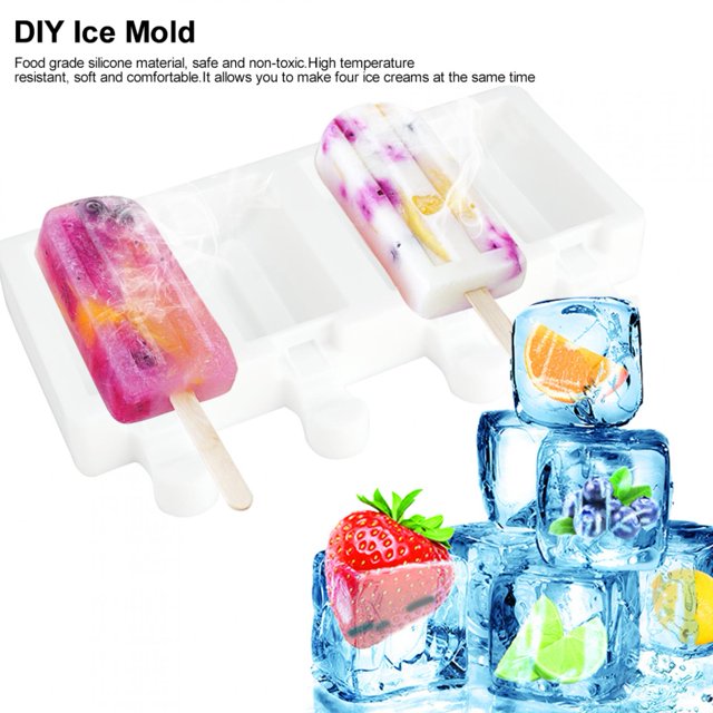 Molde de hielo de silicona de grado alimenticio de 4 rejillas, herramienta de fabricación de moldes de helado DIY para cocina casera Unbranded 3113190115711