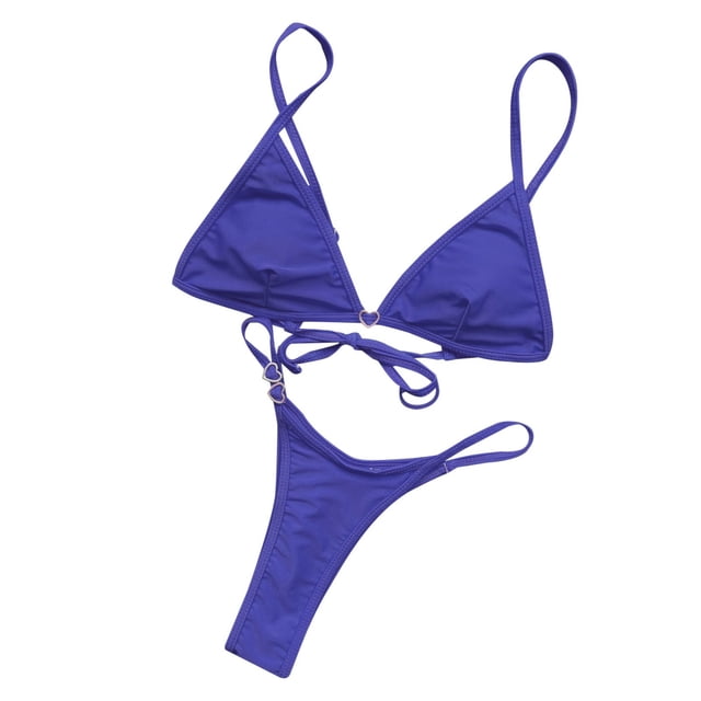 Gibobby Conjunto de bikini para mujer Verano damas sexy bikini color sólido dos piezas traje de baño playa traje de baño(Azul,CH)