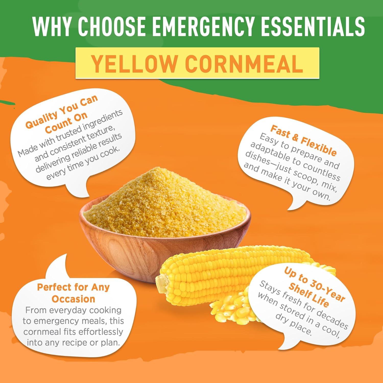 Emergency Essentials Yellow Cornmeal | Allergy Friendly Pantry Staple | 64 Serving #10 Can | Dehydrated for Everyday Use and Long Term Food Storage | 30 Year Shelf Life