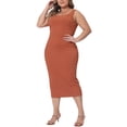 thumbnail image 5 of Agnes Orinda Women's Plus Size Dress Sleeveless Square Neck Bodycon Sundress Midi Tank Dress 3X Orange, 5 of 7