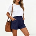 thumbnail image 4 of Resicozy Linen Shorts for Women Casual Summer High Waisted Wide Leg Lounge Beach Vacation Shorts with Pockets Navy L, 4 of 5