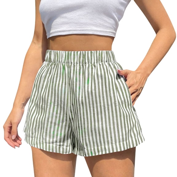 Striped Running Shorts Womens High Waist Ladies Summer Workout Sports Gym Shorts for Women with Pockets Green XXL