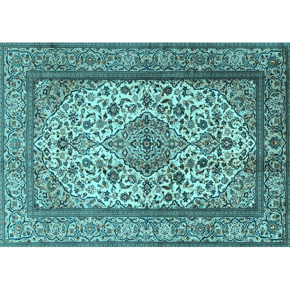 Ahgly Company Indoor Rectangle Medallion Light Blue Traditional Area Rugs, 6' x 9'