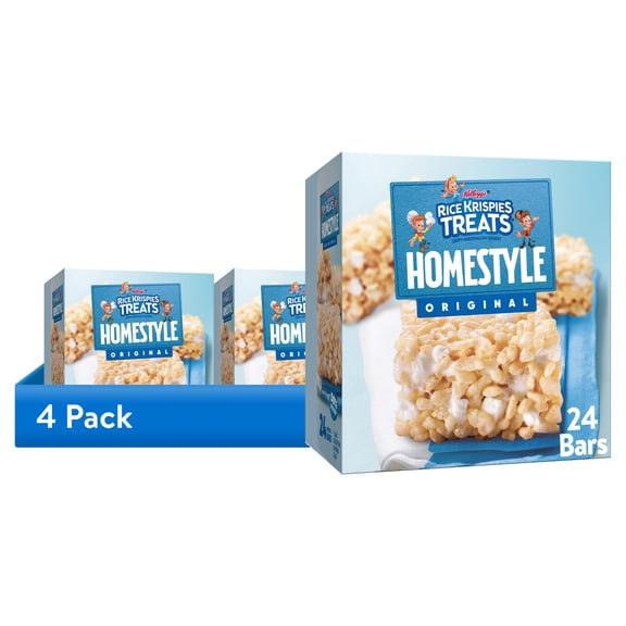 (4 pack) Rice Krispies Treats Homestyle Original Chewy Crispy Marshmallow Squares, Kids Snacks, 27.9 oz, 24 Count