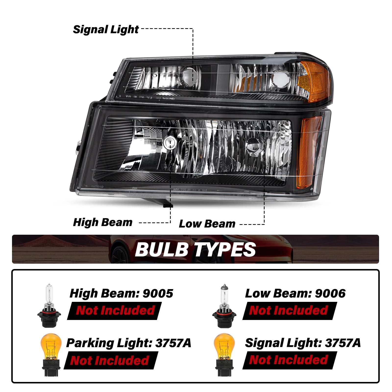 BRYGHT-Black Headlights For 2004-2012 Chevy Colorado/GMC Canyon 4pcs Headlamps 04-12