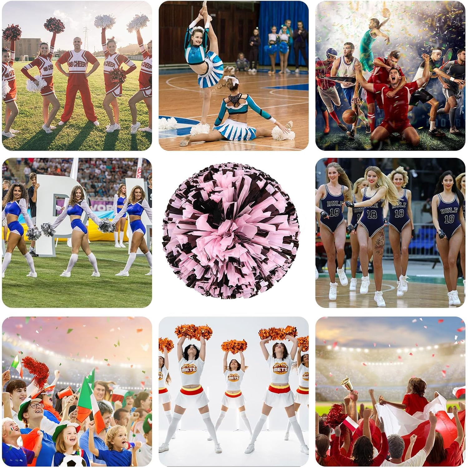 20 Pcs Cheerleading poms,pom poms Cheerleading with Finger Holes Metallic Foil Cheer Pom Pomsfor Dance, Matches, Team Spirit Sports (Black+Green)