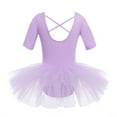 thumbnail image 5 of inlzdz Girls Ballet Dance Leotard Tutu Dress Short Sleeves Cutout Back Skirted with Built-in Knicker Purple 3-4, 5 of 7
