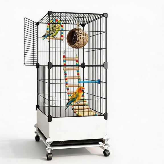 Petyoung 40" Bird Cage, 1.5cm (0.59") Safe Wire Spacing, Rolling Design with Full Bird Accessories for Budgie, Lovebird, Canaries, Parrotlets
