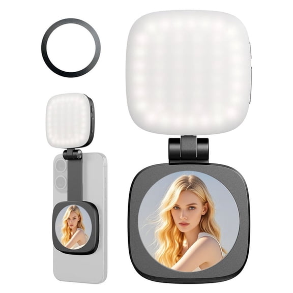 Foldable Phone Fill Light with Glass for Makeup Photography Video Conference Rotating Selfie Light