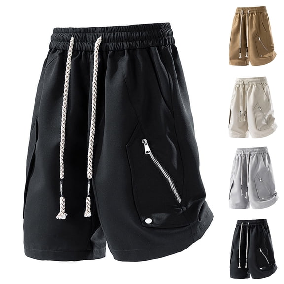 Men's Stacked Cargo Shorts Elastic Waistband Drawstring Summer Casual Lightweight Quick Dry Twill Big & Tall Relaxed Fit Work Shorts with Zipper Pocket Size M-4XL Khaki