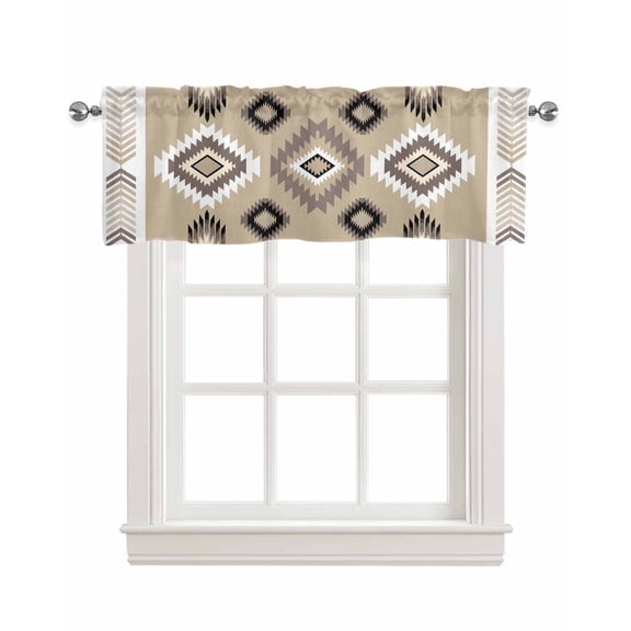 Tribal Texture Valances Curtain Brown Black Abstract Kitchen Rod Pocket Short Panels Window Treatment Topper Curtains for Living Bedroom 1 Panel 54x18 inch