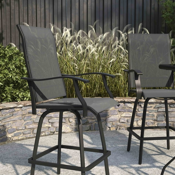 Merrick Lane Set of 2 High Back Bar Height Swivel Patio Stools with Powder Coated Metal Frames