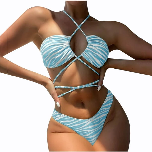 Traje de baño dividido de moda para mujer Bikini sexy con estampado de rayas en la cintura Fridja nalpqowj19969