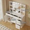 thumbnail image 5 of EastVita Vanity Desk with Mirror and LED Lights, Makeup Vanity with Power Outlet, 3 Colors Light, Makeup Table with 5 Drawers & Open Shelves for Bedroom, 5 of 7