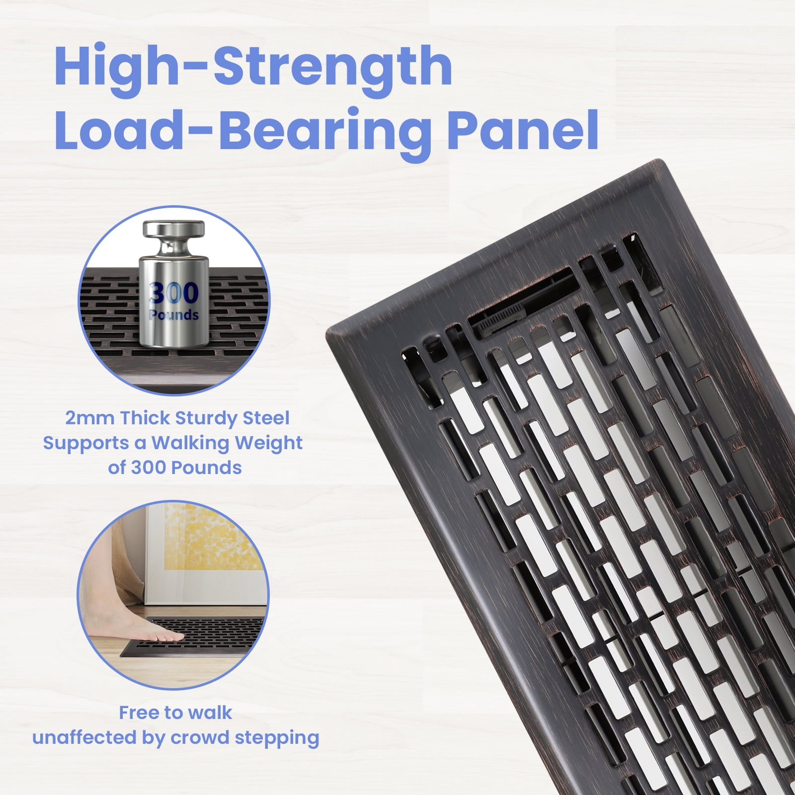 4x10 Inches 2 Pack Heavy Duty Walkable Floor Register - Easy Adjust Air Supply Lever Decorative Floor Vent Covers - Boston Design Vent Covers for Home - Oil Rubbed Bronze