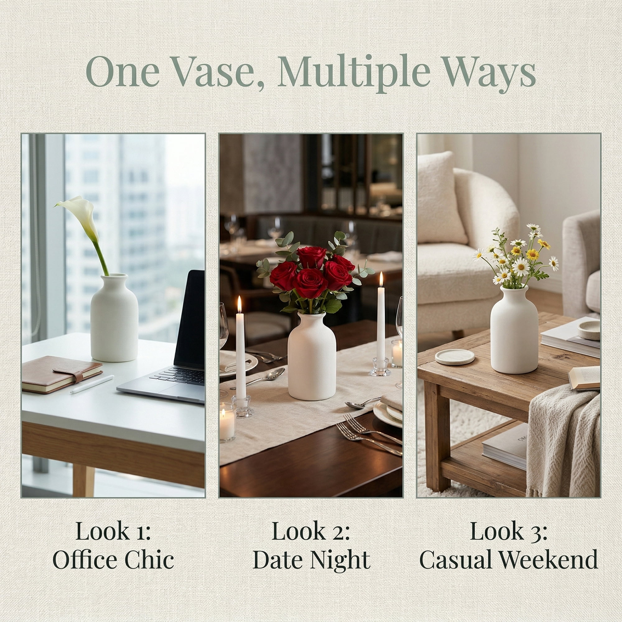 Unique Bargains Ceramic Bud Small Decorative Flower Vase Set White 3.1"L x 3.1"W x 5.6"H