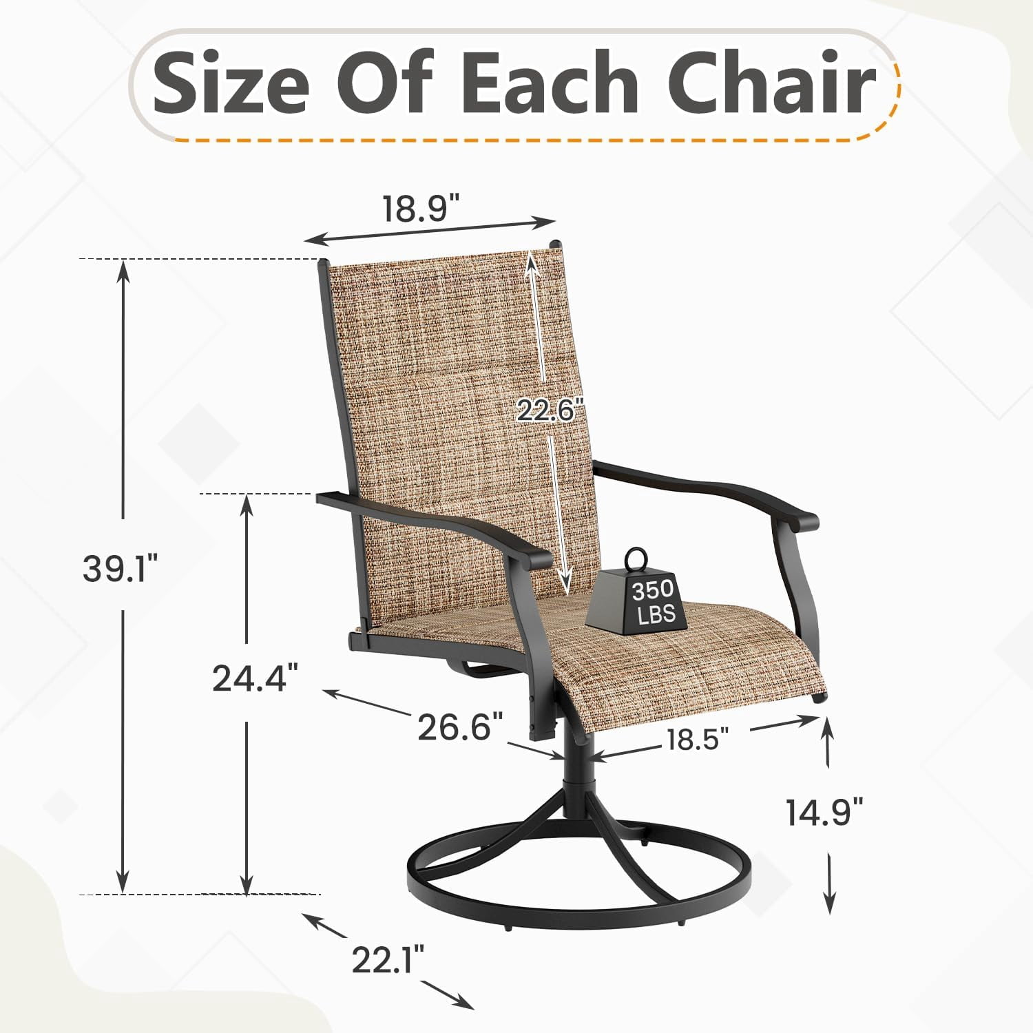 Erinnyees Patio Swing Dining Chairs Set of 2, Stackable Outdoor Swing Chairs, All Weather Breathable Textile, Heavy Duty Metal Frame Porch Chairs for Backyard, Lawn (Only Chairs, Brown, Set of 2)