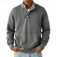 thumbnail image 6 of Mens Quarter Button up Sweatshirt Mock Neck Pullover Long Sleeve Casual Tops Winter Gray 2XL, 6 of 6
