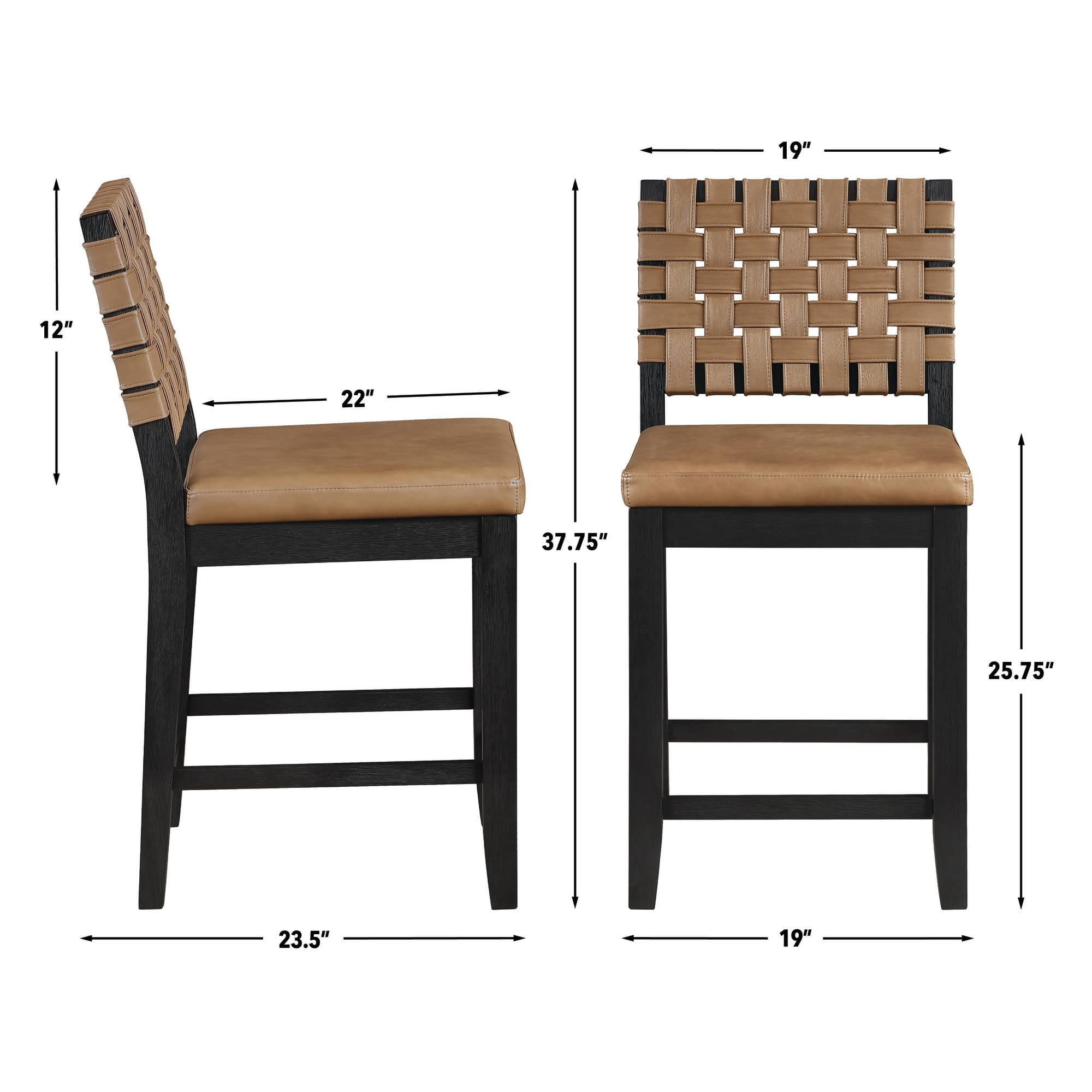 Steve Silver Reid Black Counter Height Bar Stool with Saddle Brown Upholstery