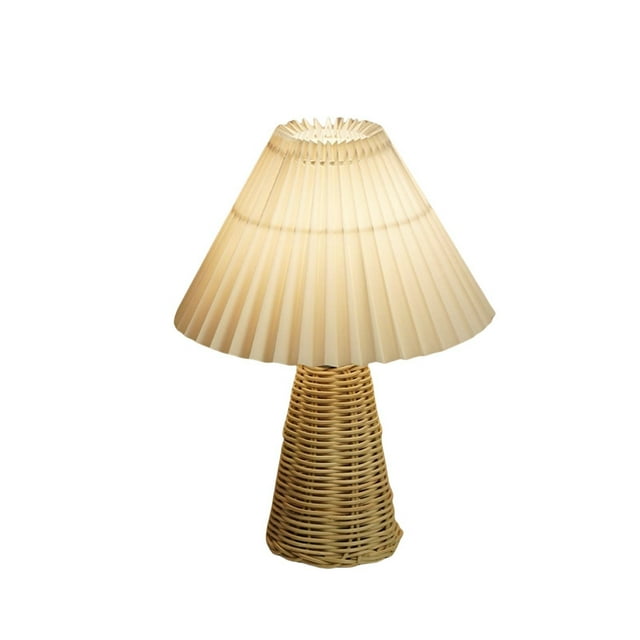 Binwennn Music Visualizer Distance Lamps Small Wicker Lamp Wicker Table Lamp Pleated Lampshade USB Vintage Bedside Lamp Farmhouse Lamps For Decoration For Kitchen Counter