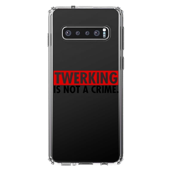 DistinctInk Clear Shockproof Hybrid Case for Samsung Galaxy S10  PLUS (6.4" Screen) - TPU Bumper Acrylic Back Tempered Glass Screen Protector - Twerking is Not a Crime