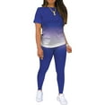thumbnail image 2 of Sexy Dance Polyester Round Neck Short Sleeve Top with Fitting Leggings Athletic Set, Blue (XL), 2 of 4
