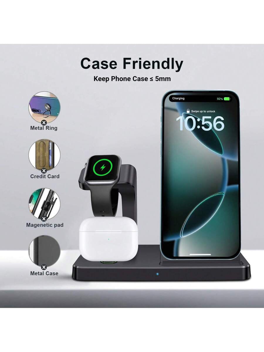 3 in 1 Wireless Charger Stand for iPhone 14-6, Apple Watch Ultra/SE/10-2, AirPods 4/3