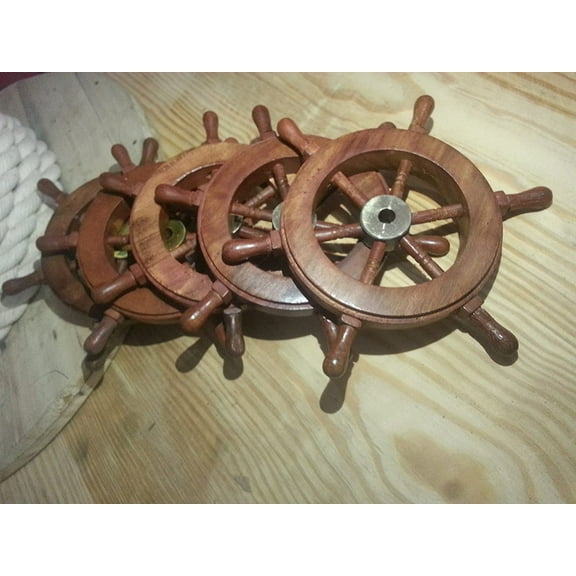Ship Wheel 12" Wooden Home Decor Hardwood Nautical Marine Wall Decor - Set of 5
