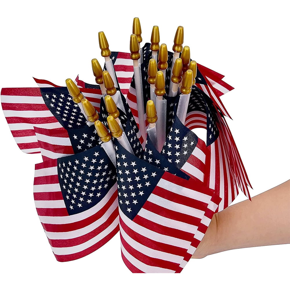 100 Pack 4x6 Inch Mini American Flags on Stick, Small US Flags for 4th of July, Memorial Day, Patriotic Outdoor Yard Decor