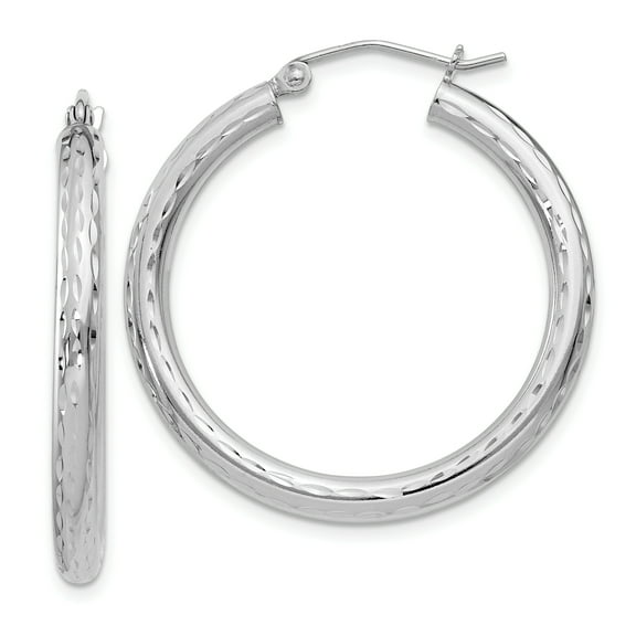 Primal Silver Sterling Silver Rhodium-plated 3.00mm Diamond-cut Hoop Earrings