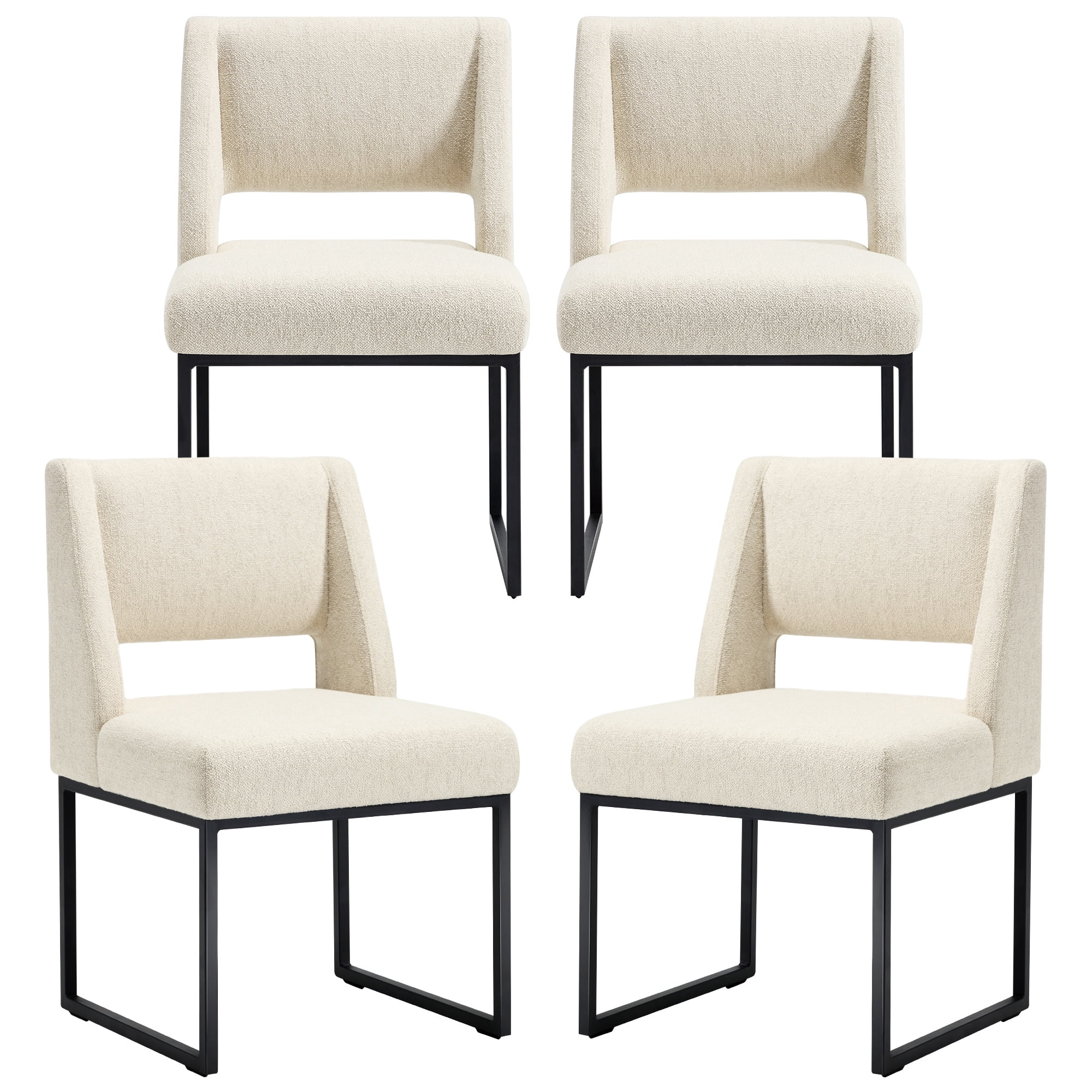 Zesthouse 18.3" Modern Dining Chairs Set of 4, Linen Fabric Dining Room Chairs with High Back and Metal Legs, Armless Upholstered Side Chair for Dining Room Kitchen, Beige