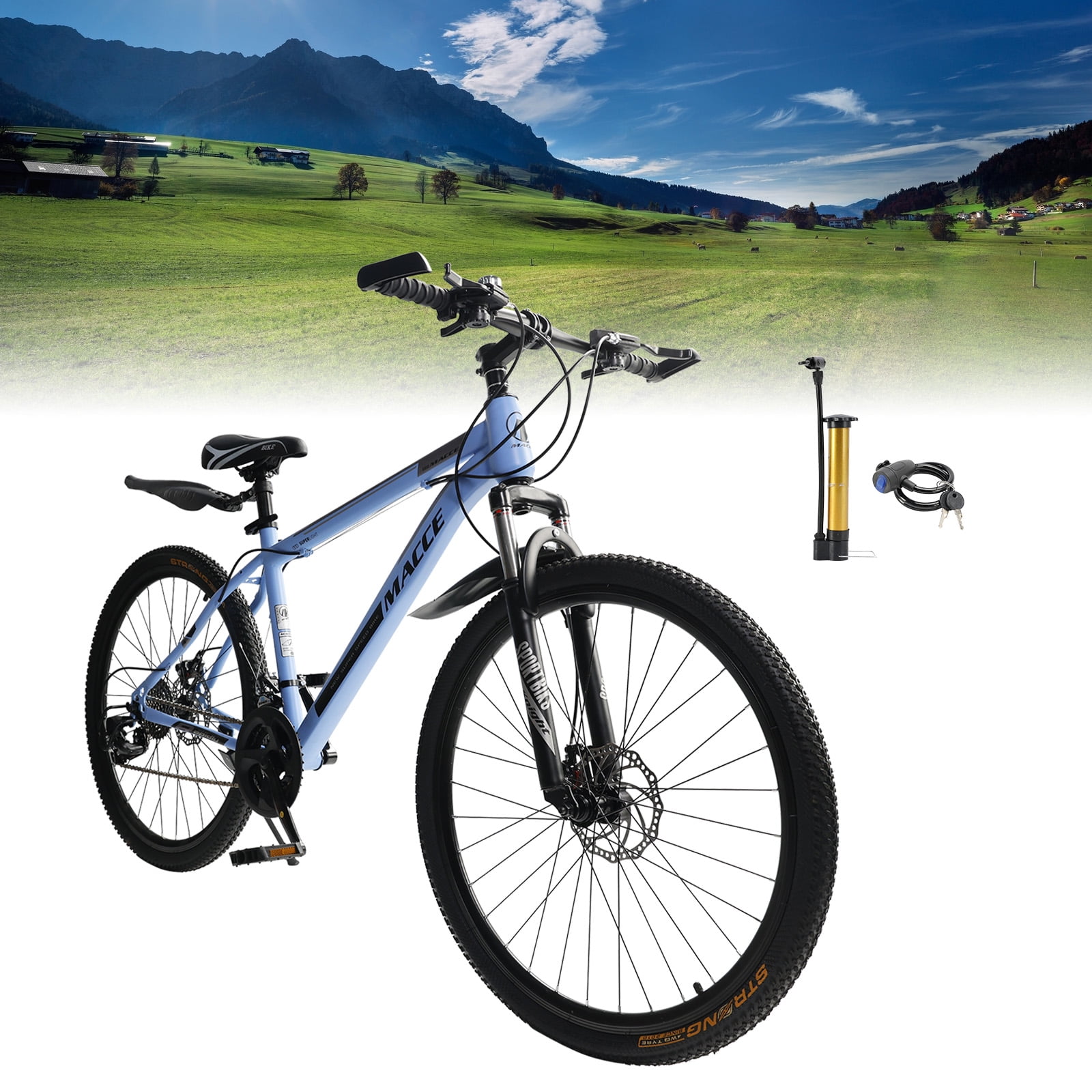 26" wheels 27 speed double disc brake mountain bike MTB for adults Blue