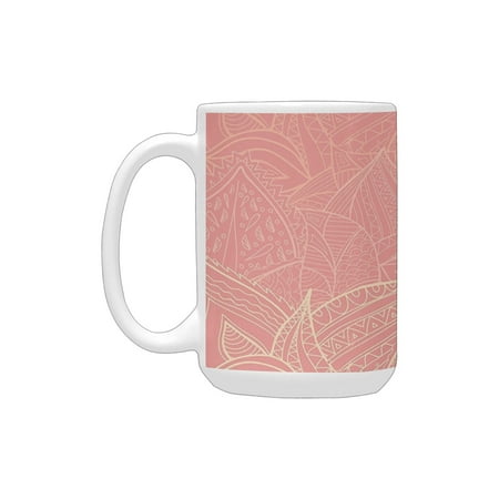 

Floral Pastel Toned Nature Leaf Figures Background Elegance Botany Themed Illustration Coral Peach Ceramic Mug (15 OZ) (Made In USA)