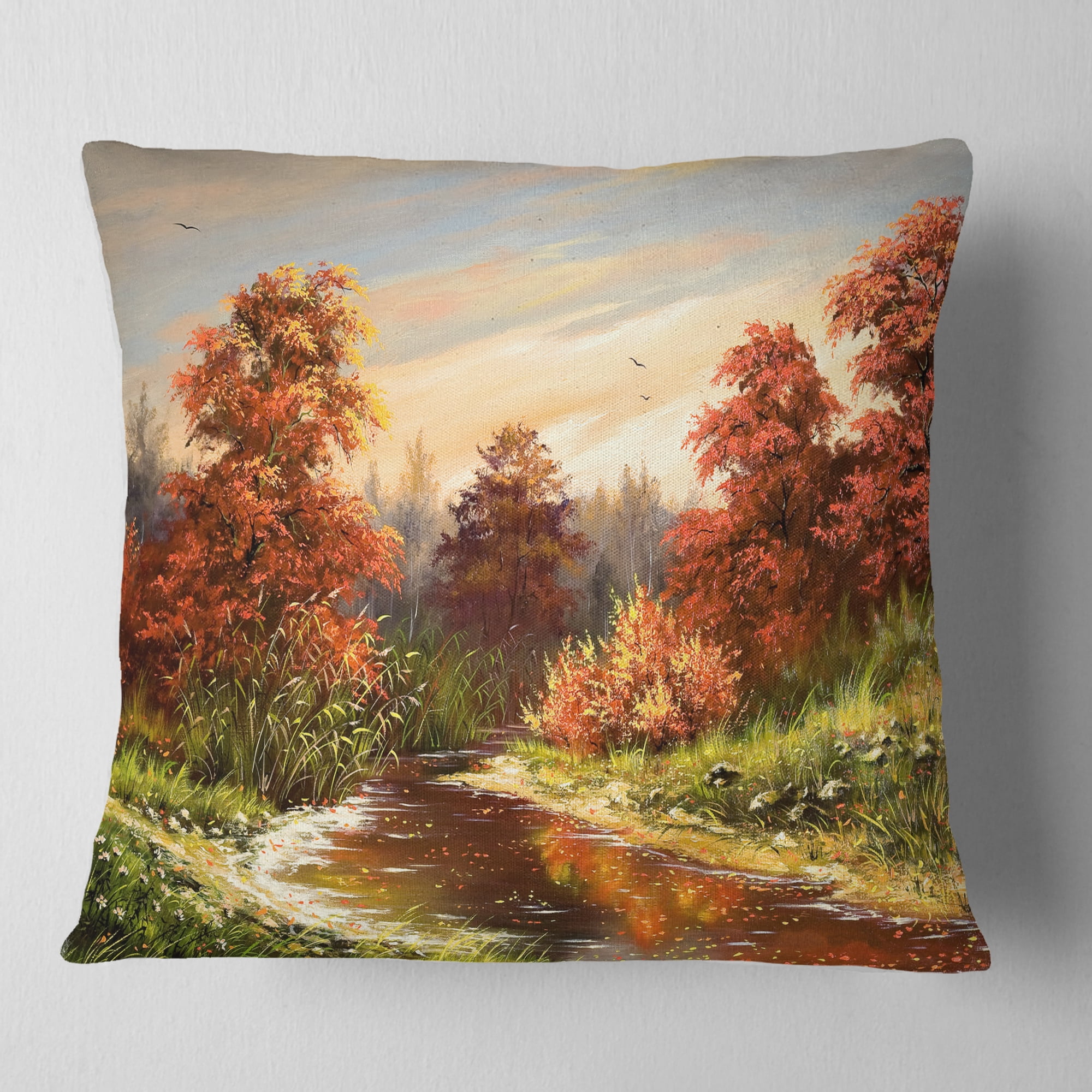 Designart The Red River - Landscape Printed Throw Pillow - 18x18