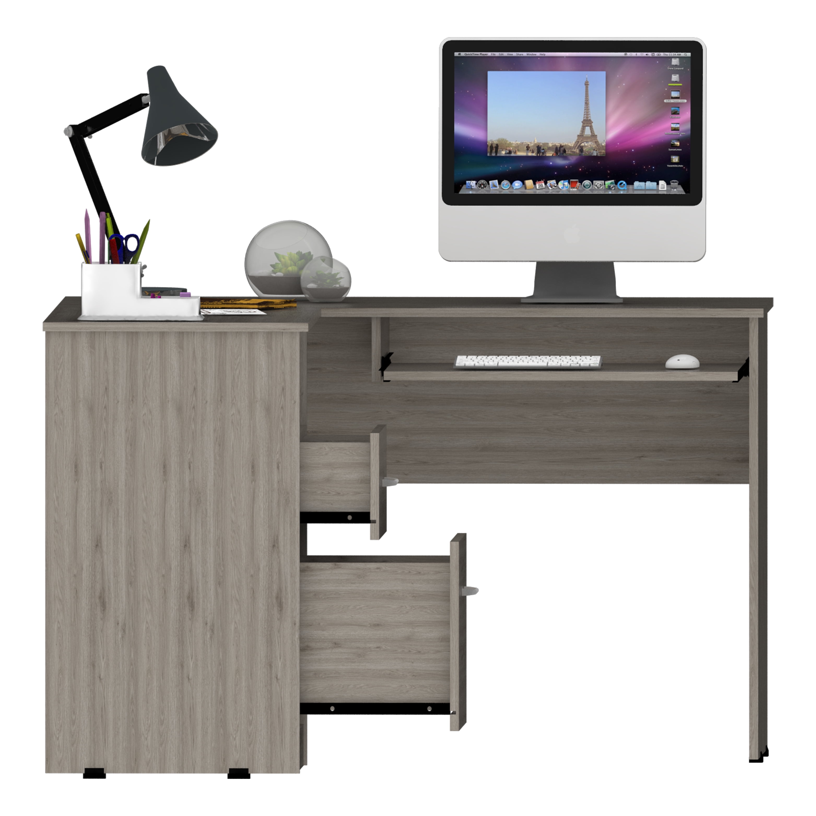 Raleigh 88 Inch L Shaped Desk with Two Drawers and CPU Storage