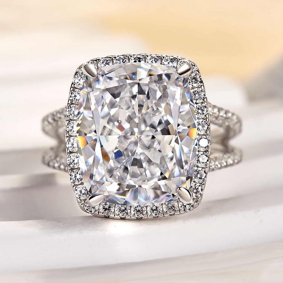 Veda Jewel 1.9 Ct Radiant Cut Lab-Created Simulated Diamond Engagement Ring for Women - 14K White Gold Plated Halo Ring with Split Shank and Prong Setting - Ideal Wedding and Proposal Jewelry Gift