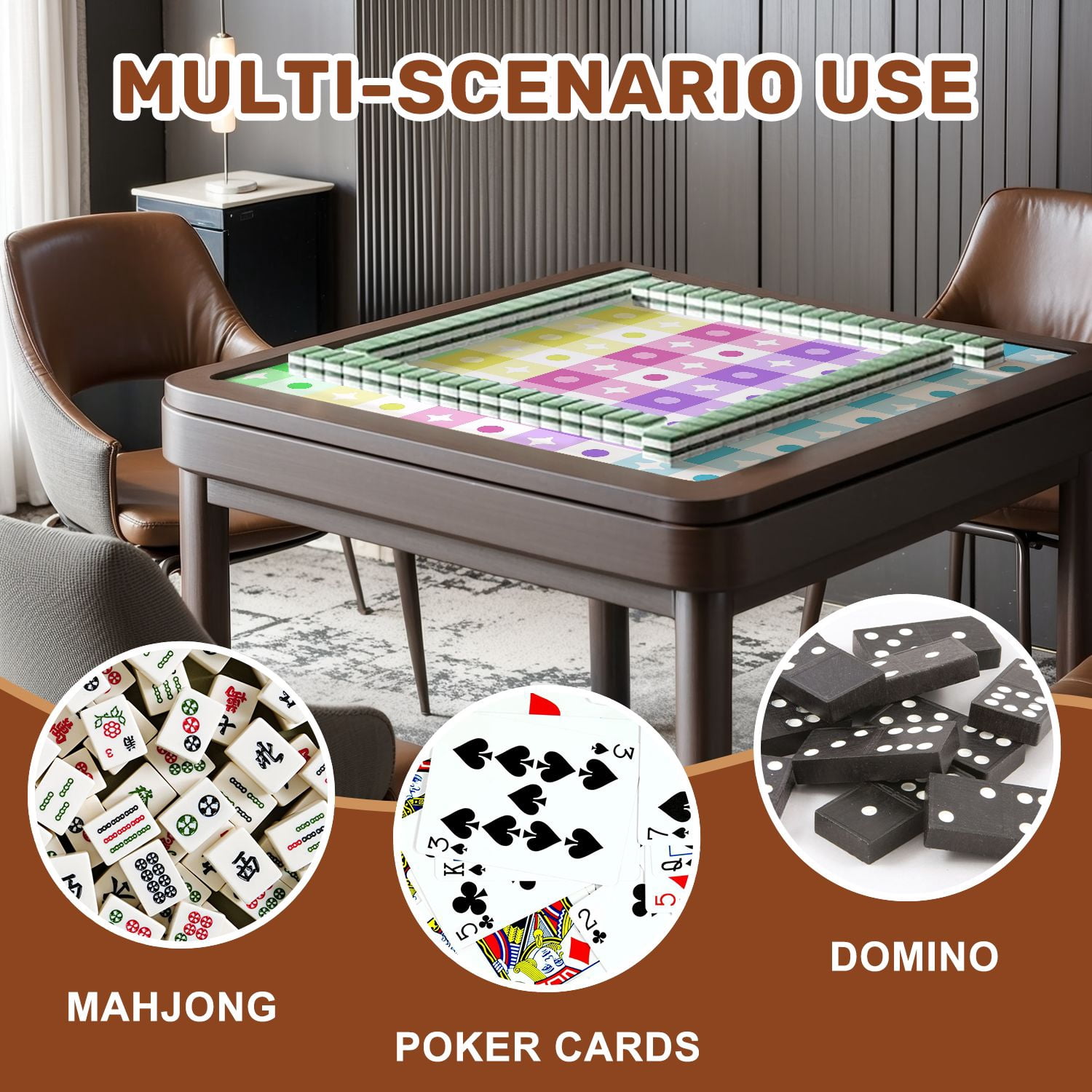 Mahjong Mat 31.5" x 31.5" Pastel Rainbow Stars Circles Design Non-Slip Noise Reduction American Mahjong Tiles Table Cover for Dominoes Poker Card Board Games Gift