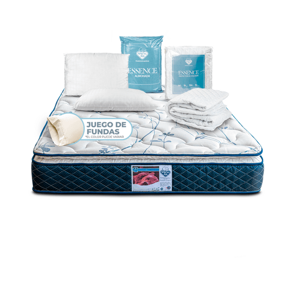 Colchón + 2 Almohadas Spring Air + Cubre Colchón Matrimonial + 2 Fundas Spring Air Carmín